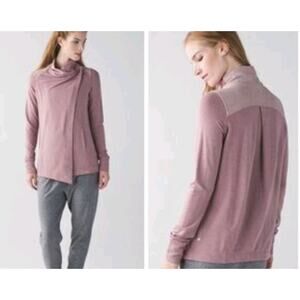 Lululemon‎ Women's 4 Wrap Ribbed Open Front Coast Cardigan Rose Pink Button Neck